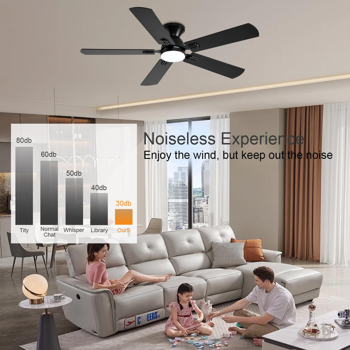 GJeg Ceiling Fans with Lights, 52 Inch Low Profile Ceiling Fan with Light and Remote/APP Control, Noiseless, LED Dimmable DC Reversible 6 Speeds, Flush Mount Black Ceiling Fan for Bedroom GJeg