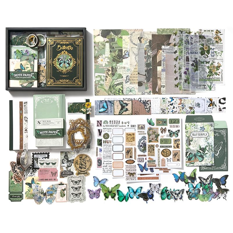 Diuhofart Scrapbook Kits for Adults Women, Aesthetic Stationery Scrap Booking Supples Kit with A6 Grid Notebook for Junk Journal Supplies, DIY Paper Craft Art Materials Diuhofart