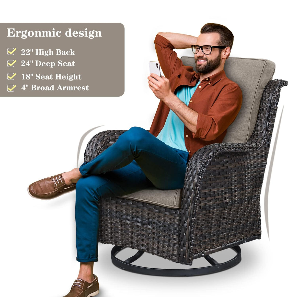 Outdoor Furniture Sectional Sofa L Shaped Couch - Patio Wicker Set with 2 Swivel Glider Chairs, 8 Piece Rattan Patio Conversation Sets with Gray Cushion for Deck Backyard Sunroom Grey Cushion Belord