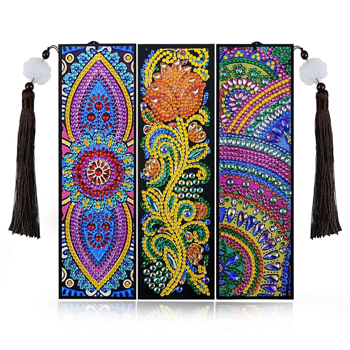 3 Pieces 5D Diamond Art Bookmark Kits for DIY Craft Diamond Art Dotz Bookmarks with Tassel for Beginner Kids Adults Women Book Lovers Rhinestones Beaded Leather Corner Bookmark Christmas Supplies yuntop