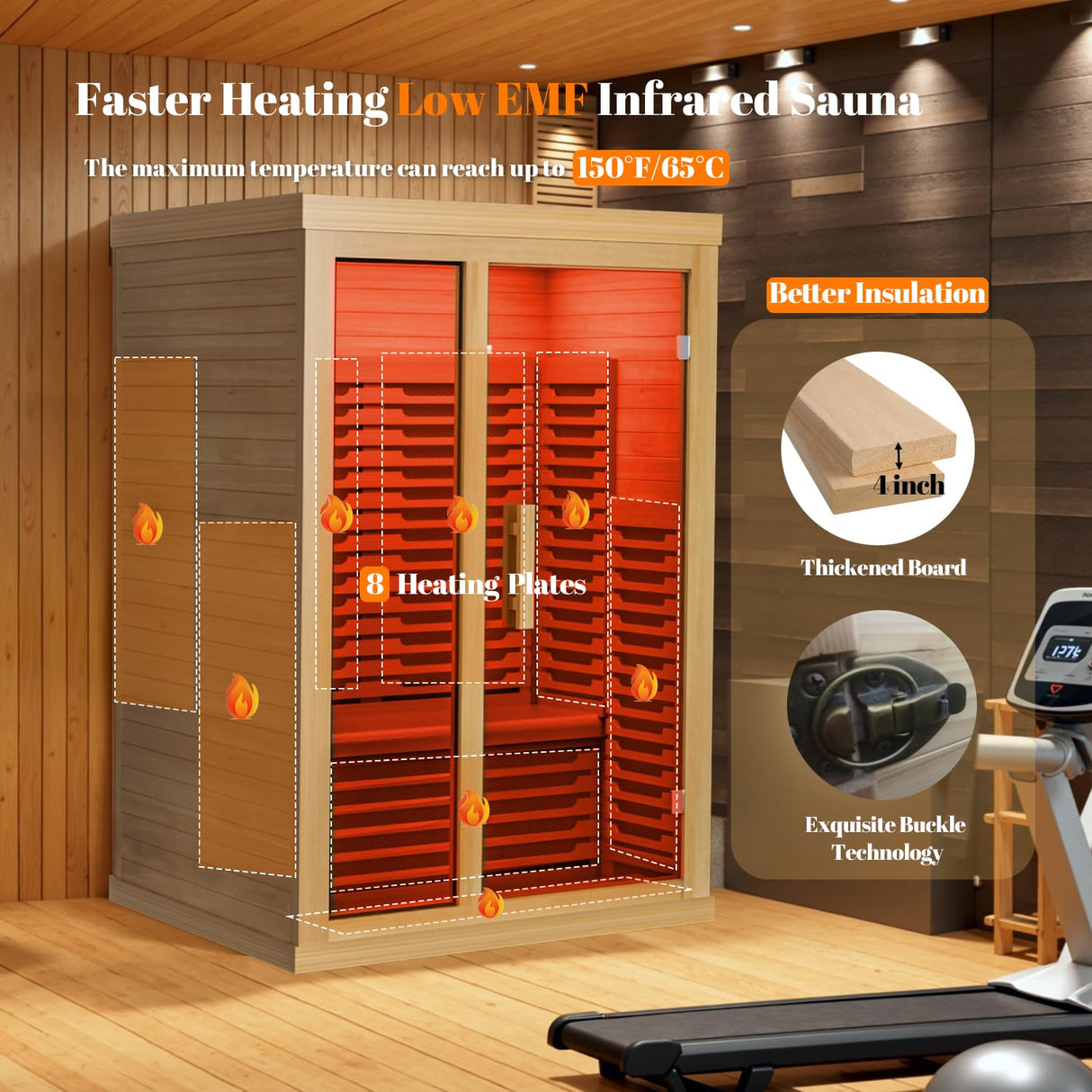Tehanld Far Infrared Wooden Sauna Low EMF- 2 Person Personal Sauna for Home Use, Full Spectrum Infrared Sauna, Dual Tempered Glass & Bluetooth Speakers - Indoor Sauna 2000W, Natural Wood Tehanld
