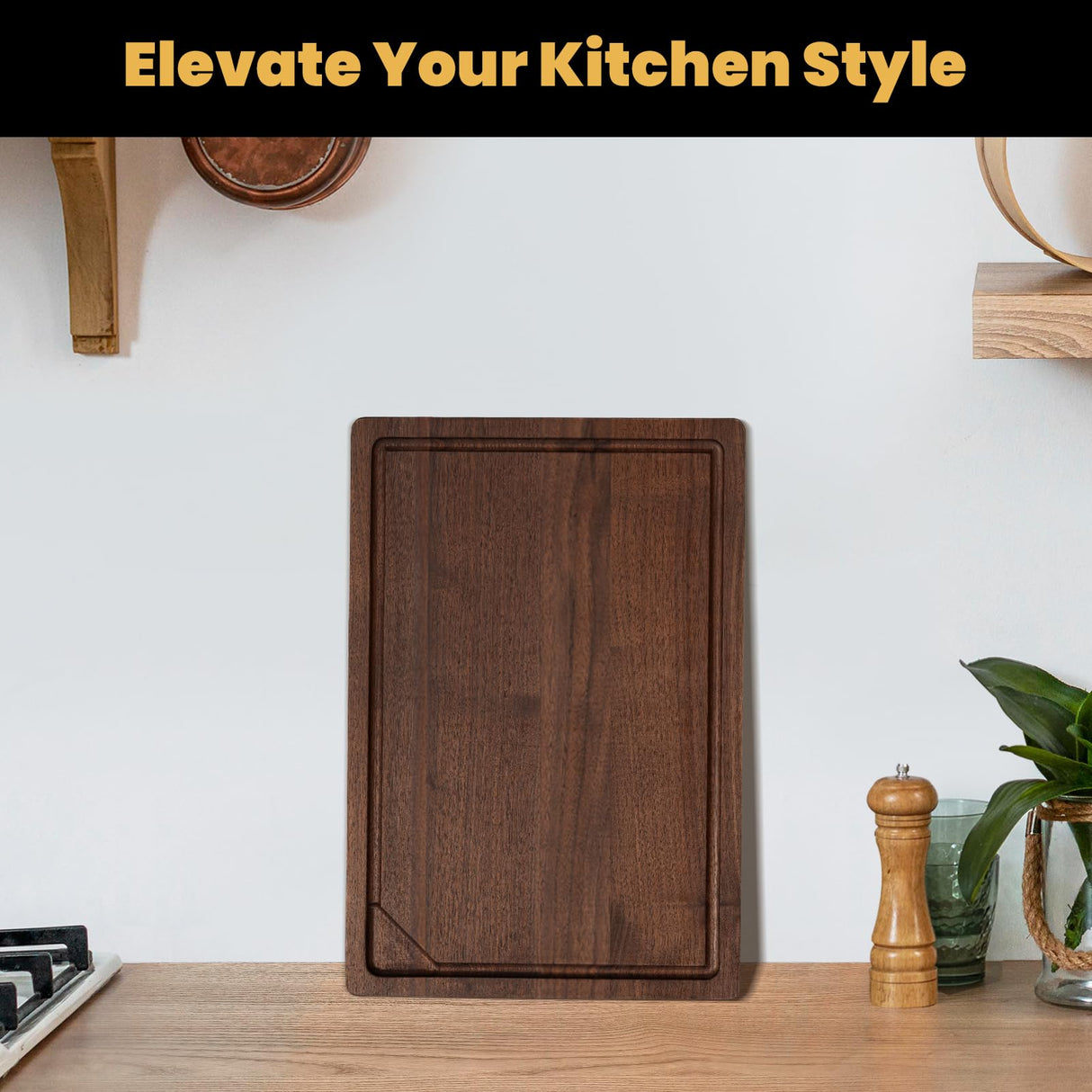 17” Walnut Cutting Board, Wooden Cutting Boards for Kitchen, Large Butcher Block Cutting Board, Large Cutting Board, Wood Cutting Boards for Kitchen with Juice Groove and Handles, Gift for Christmas Heimlove