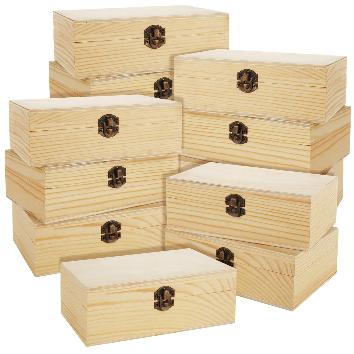 MUXHEL 12 Pcs Unfinished Wooden Boxes - 6" 4" 2" Wood Craft Boxes with Hinged Lid, Bulk Rectangle Wooden Storage Boxes for DIY, Painting, Storage (with 10 Brushes) MUXHEL