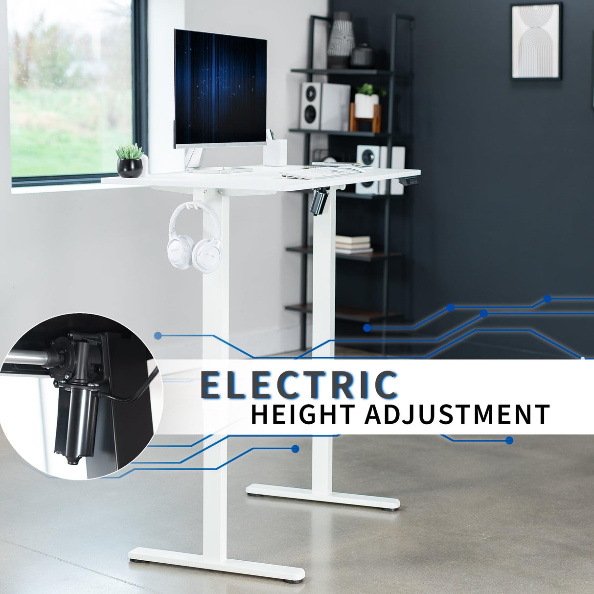 VIVO Electric Height Adjustable 44 x 24 inch Sit Stand Up Desk, Memory Controller, White Top White Frame, DESK-E144W VIVO