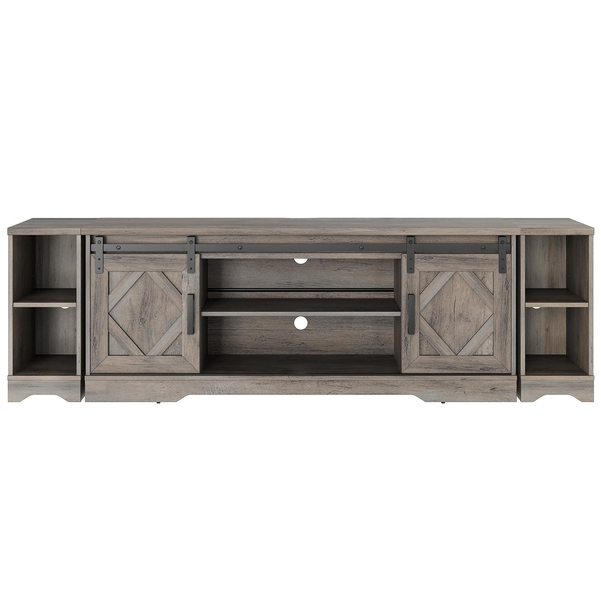 WAMPAT Modern Farmhouse TV Stand for up to 85" TVs Wood Entertainment Center with Open Storage for Living Room,Rustic Grey WAMPAT