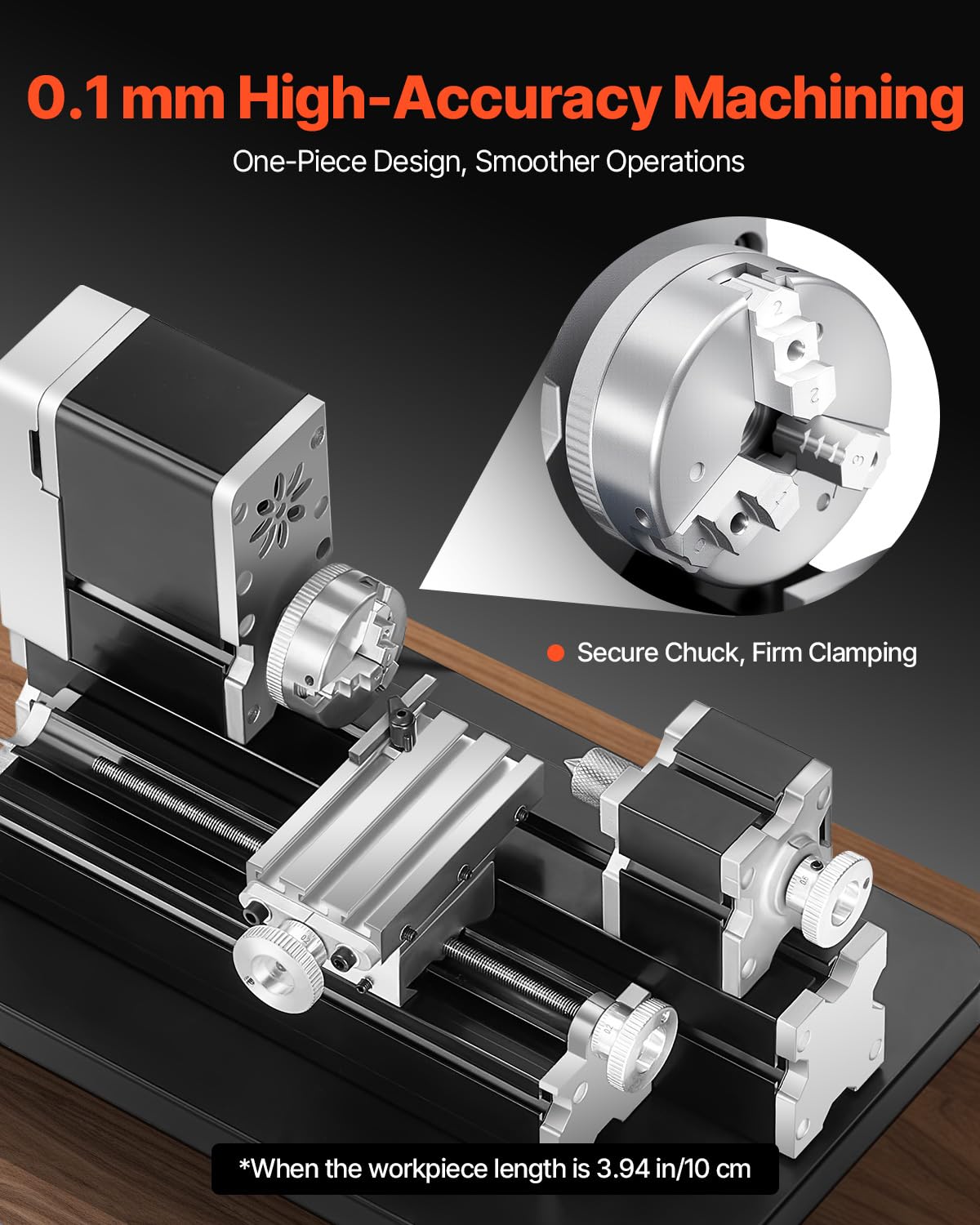 VEVOR Didactical Mini Metal Lathe Machine, 2.76 x 5.12 in, 36W Power Metal Lathe, 20,000 RPM Speed, with 3-jaw Chuck, Aluminum Alloy Handwheel, for Processing Precision Parts Soft Metals Wood Plastics VEVOR