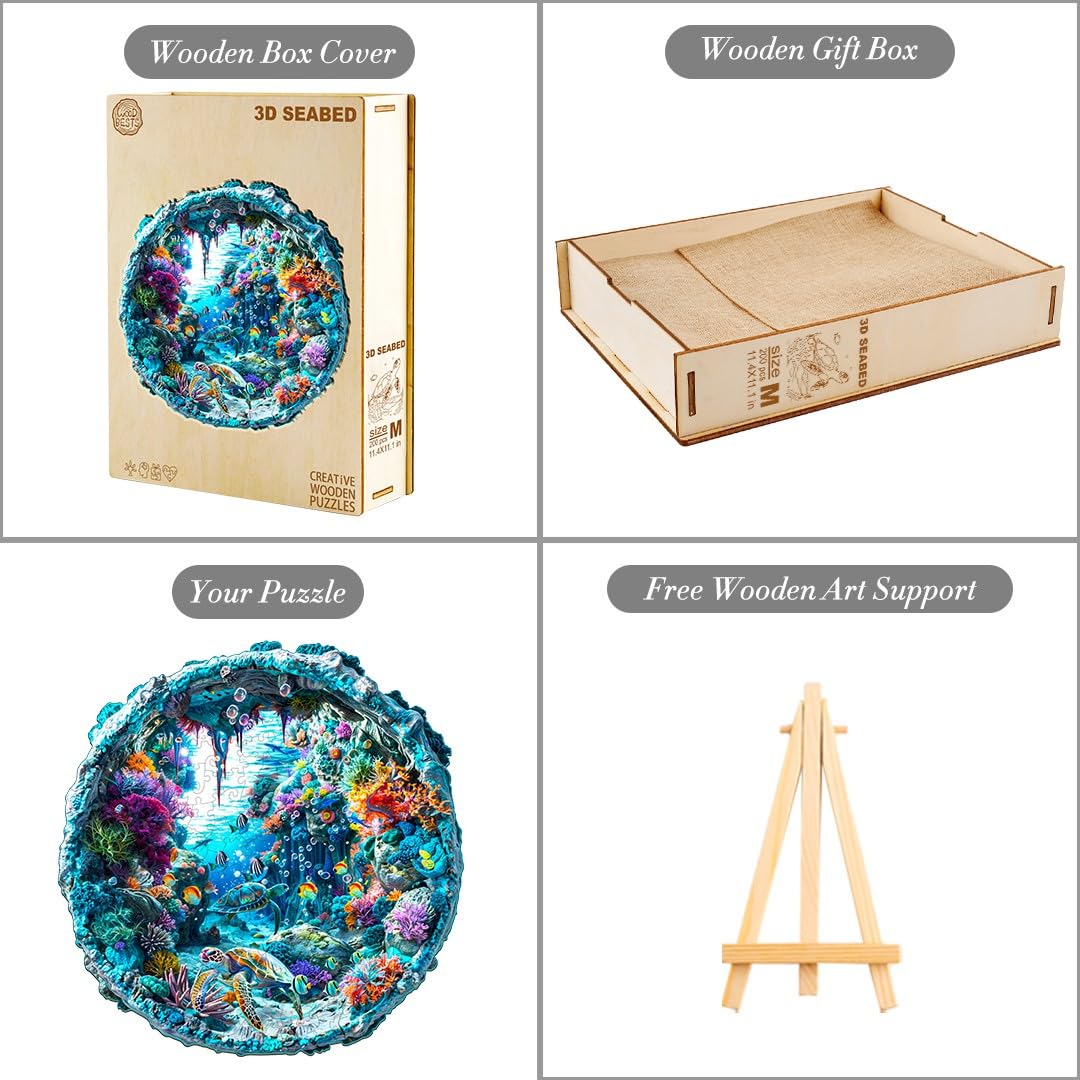 Wooden Puzzle for Adults-Wooden Puzzle Unique Shape Advanced 3D Seabed Wooden Jigsaw Puzzle for Adults and Kids,Best Gift,Wood Puzzles,Challenge Wooden Jigsaw Puzzle (S-8.5 * 8.3in-100pcs) Welsky