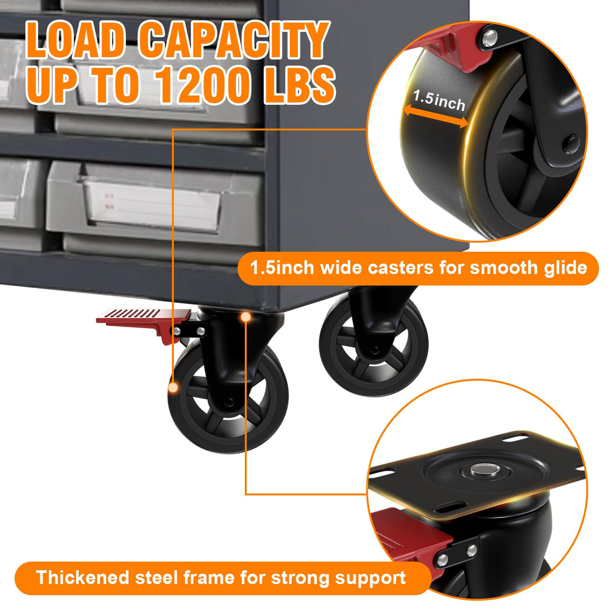 3” Furniture Casters Wheels Heavy Duty - Load 1200lbs,Plate Caster with Brakes,Glide Quietly and Protect Floor,360° Swivel Casters Set of 4 for Cart, Table and Workbench Apllamo