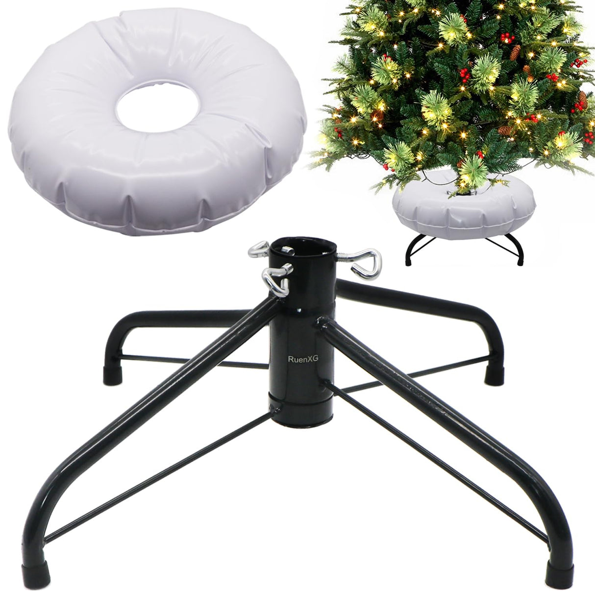 RUENXG Christmas Tree Stand Foldable Artificial Tree Holder Heavy Duty Replacement Artificial Xmas Tree Base with Water Fillable Base for 4ft to 7ft Artificial Christmas Tree,Fits 0.5-1.25 Inch Pole WoodArtSupply