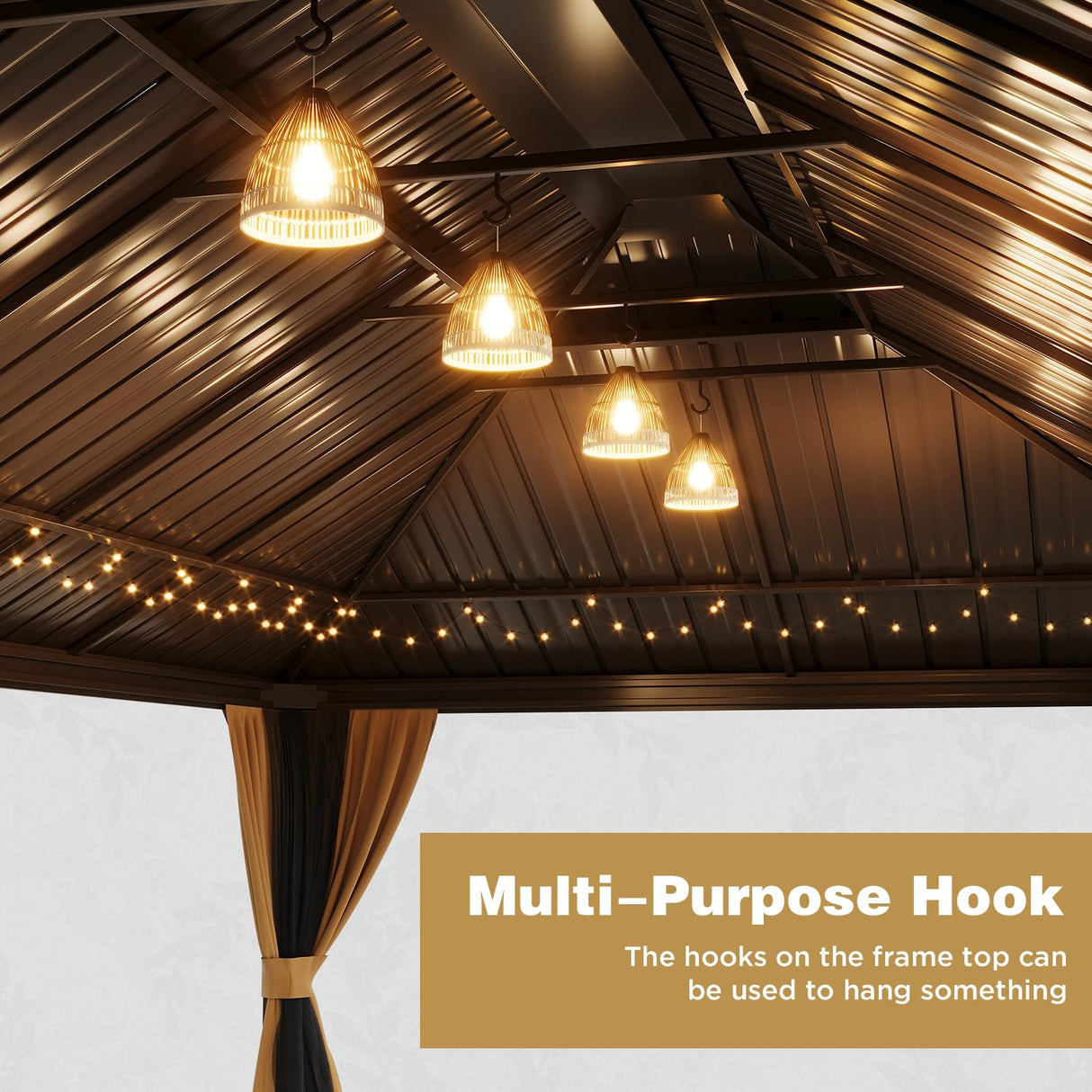 YOLENY 12' x 22' Gazebo, Hardtop Gazebo Wood-Looking Gazebo with Galvanized Steel Double Roof, Aluminum Frame, Outdoor Patio Hardtop Gazebo with Netting and Curtains for Deck, Backyard, Patio, Lawns YOLENY