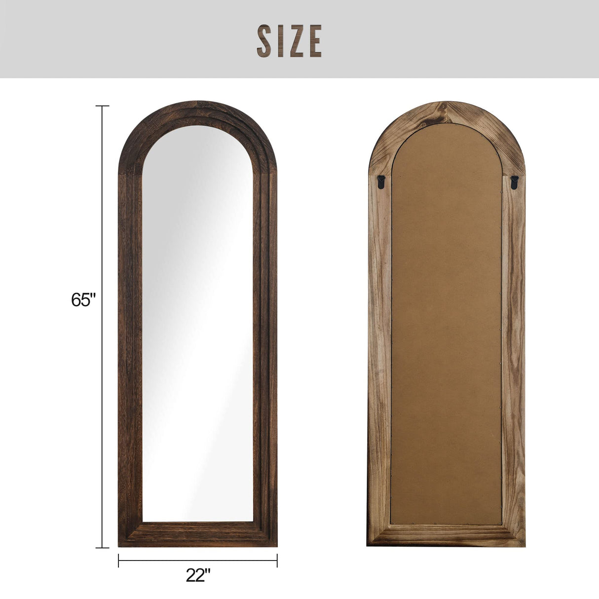 KIAYACI Arched Floor Mirror Wood Frame Wall Mounted Mirror Distressed Style Wide Frame Dressing Make Up Mirror for Bathroom/Bedroom/Living Room/Dining Room/Entry/Farmhouse (Coffee, 64" x 21") KIAYACI