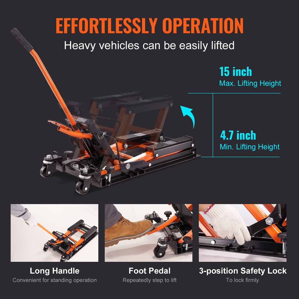 VEVOR Hydraulic Motorcycle Lift Jack, 1500 LBS Capacity ATV Scissor Lift Jack, Portable Motorcycle Lift Table with 4 Wheels, Hydraulic Foot-Operated Hoist Stand for Motorcycle ATV UTV Powersports VEVOR