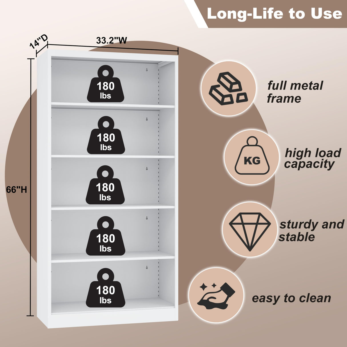 CBNTKI Metal Bookcase and Bookshelf, 66 in Tall Heavy Duty Bookshelf with 4 Adjustable Storage Shelves, Large Deep Bookcase for Home, Library, Office, Bedroom, School, White CBNTKI