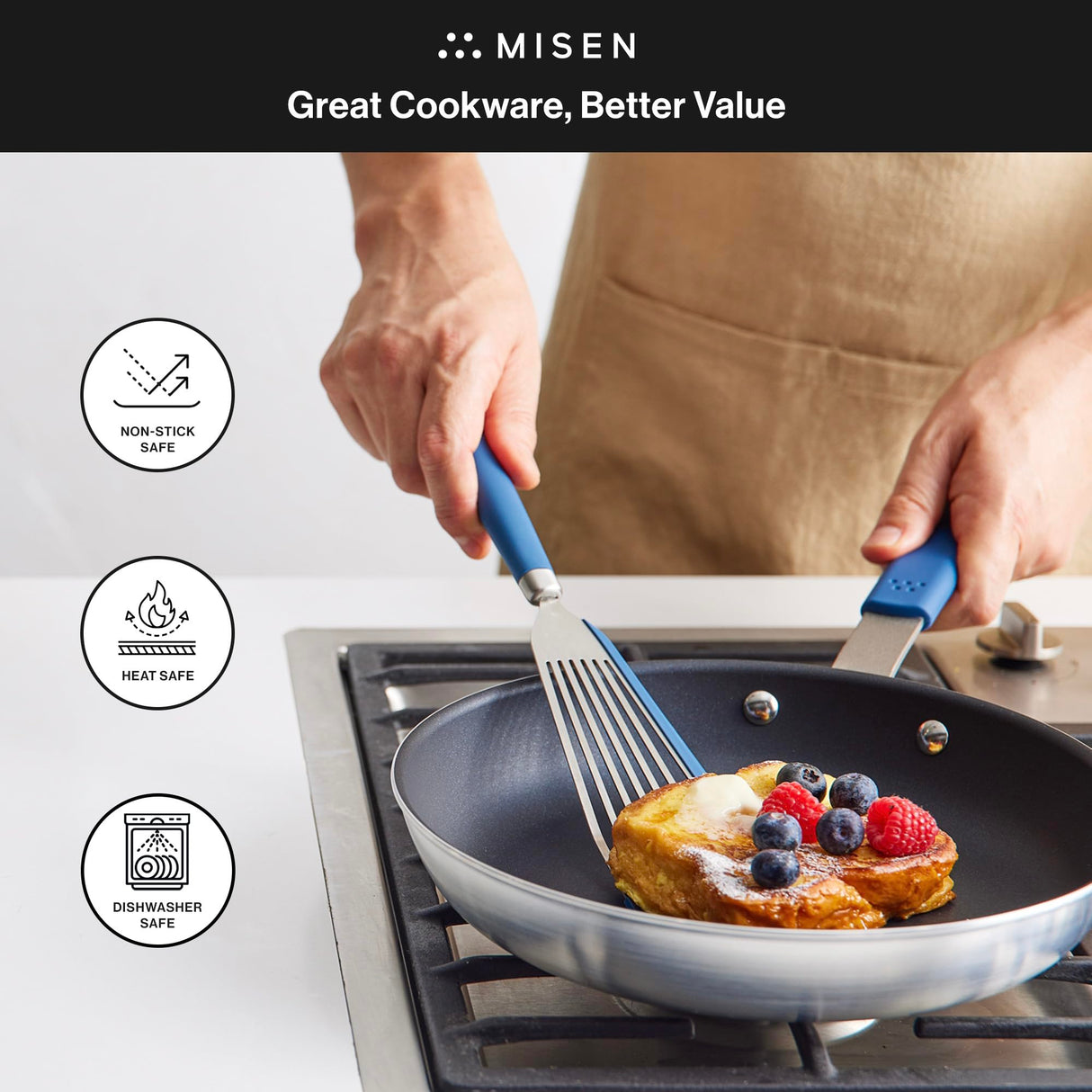 Misen Fish Silicone Spatula - Slotted Turner for Cooking - Perfect for Frying - Heat Resistant - Dishwasher Safe -1mm Thick Flexible Flipper - Soft Silicone Grip Handle for Easy Use Misen