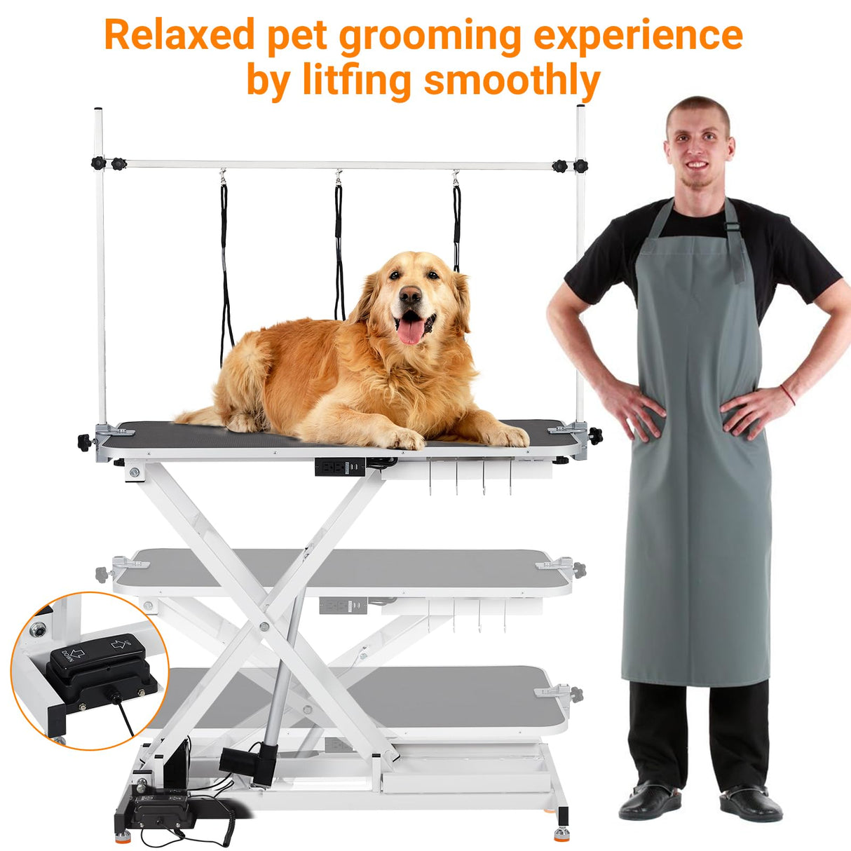 Upgraded 47” Electric Dog Grooming Table, 9"- 40" Height Adjustable Heavy Duty Electric Grooming Table with Anti Slip Tabletop, 3 Grooming Noose, for Dogs&Cats, White Towallmark
