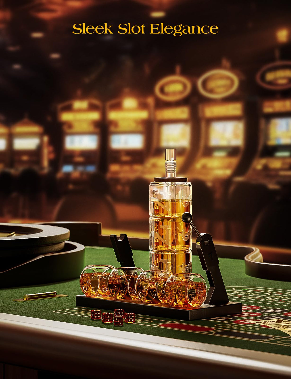 Slot Whiskey Decanter Sets for Men, Kollea 50.7 Oz Whiskey Decanter Set with 4 Dice Glasses, Casino Style Decanter for Bourbon, Gifts for Men Dad, Him, Boyfriend, Guy, Birthday, Anniversary, Valentine Kollea