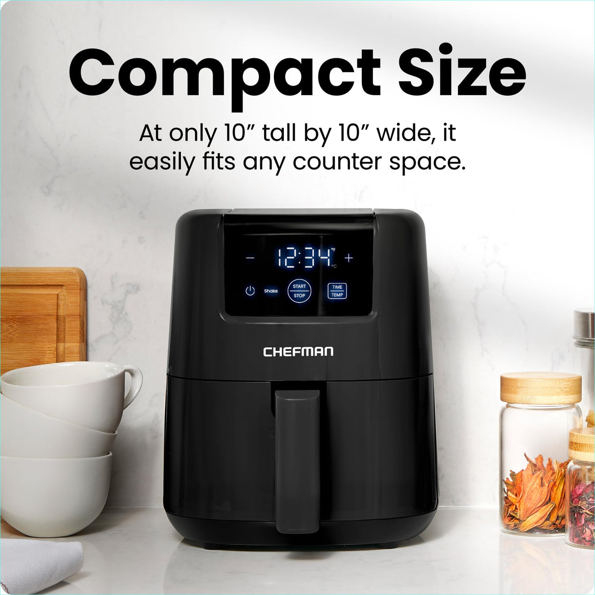 CHEFMAN 2 Qt Mini Air Fryer – Digital Space-Saving Compact Air Fryer with Nonstick and Dishwasher Safe Basket, Quick & Easy Meals in Minutes, Features Digital Timer and Shake Reminder – Black Chefman