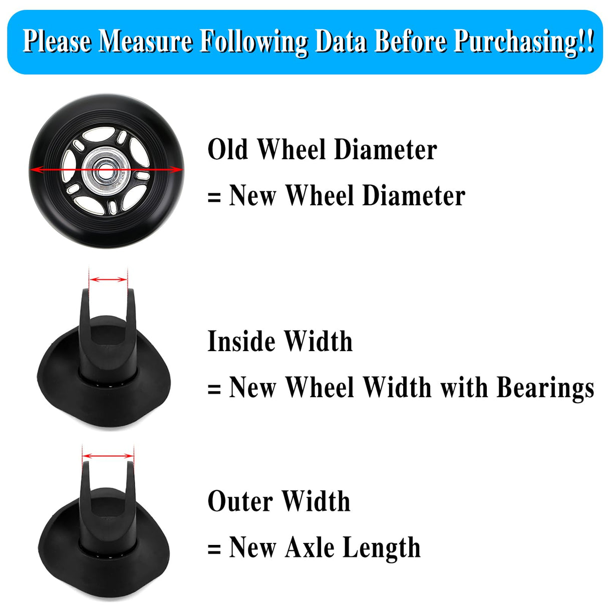 OwnMy 80mm x 24mm Luggage Suitcase Replacement Wheels, Rubber Swivel Caster Wheels Bearings Repair Kits, A Set of 2 OwnMy