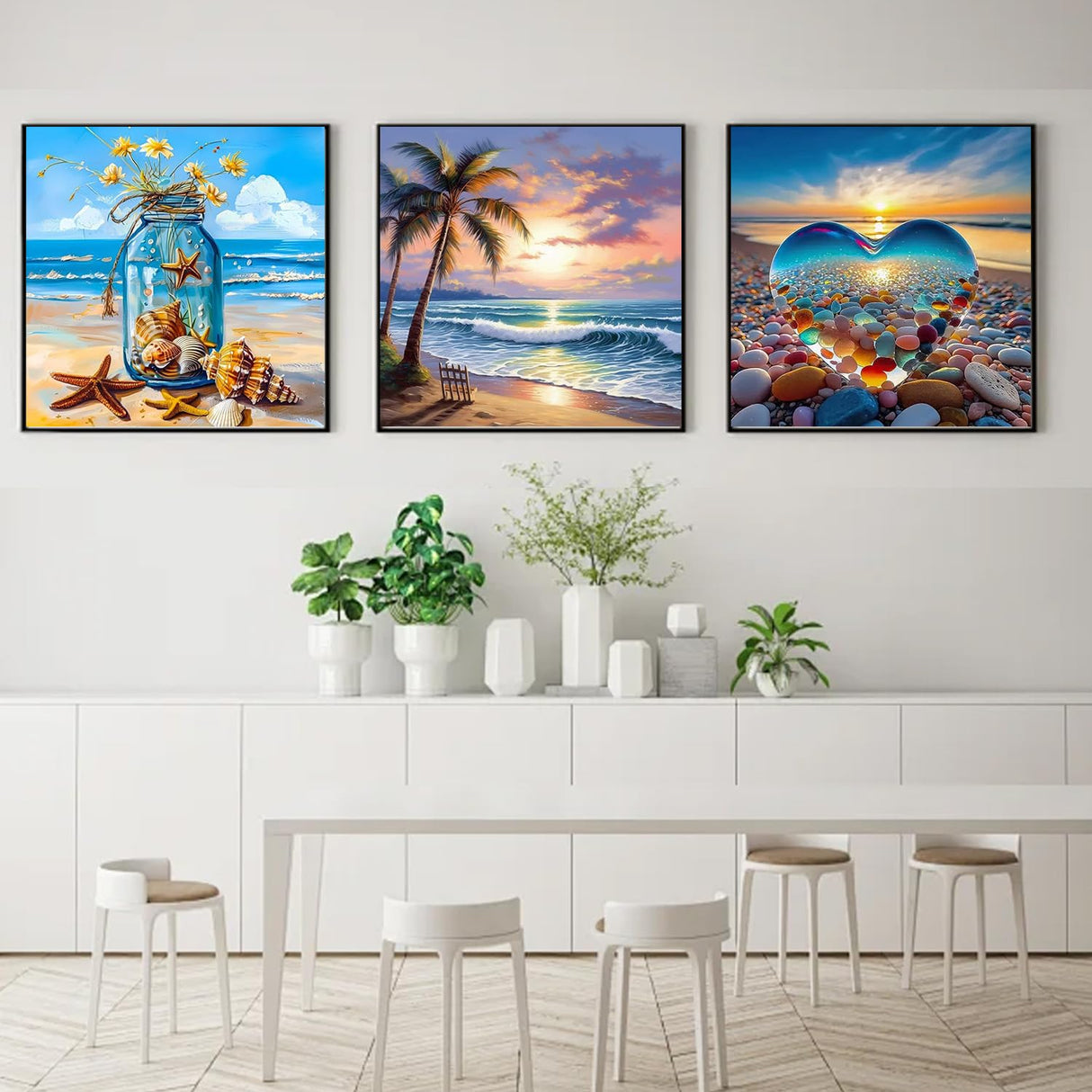AIBOERL 3 Pack Beach Scenery Diamond Art Kits for Adults,Beach Diamond Painting Kits for Beginner, DIY Round 5D Full Drill Diamond Dots Crafts for Home Wall Decor Gifts 12x12Inch AIBOERL