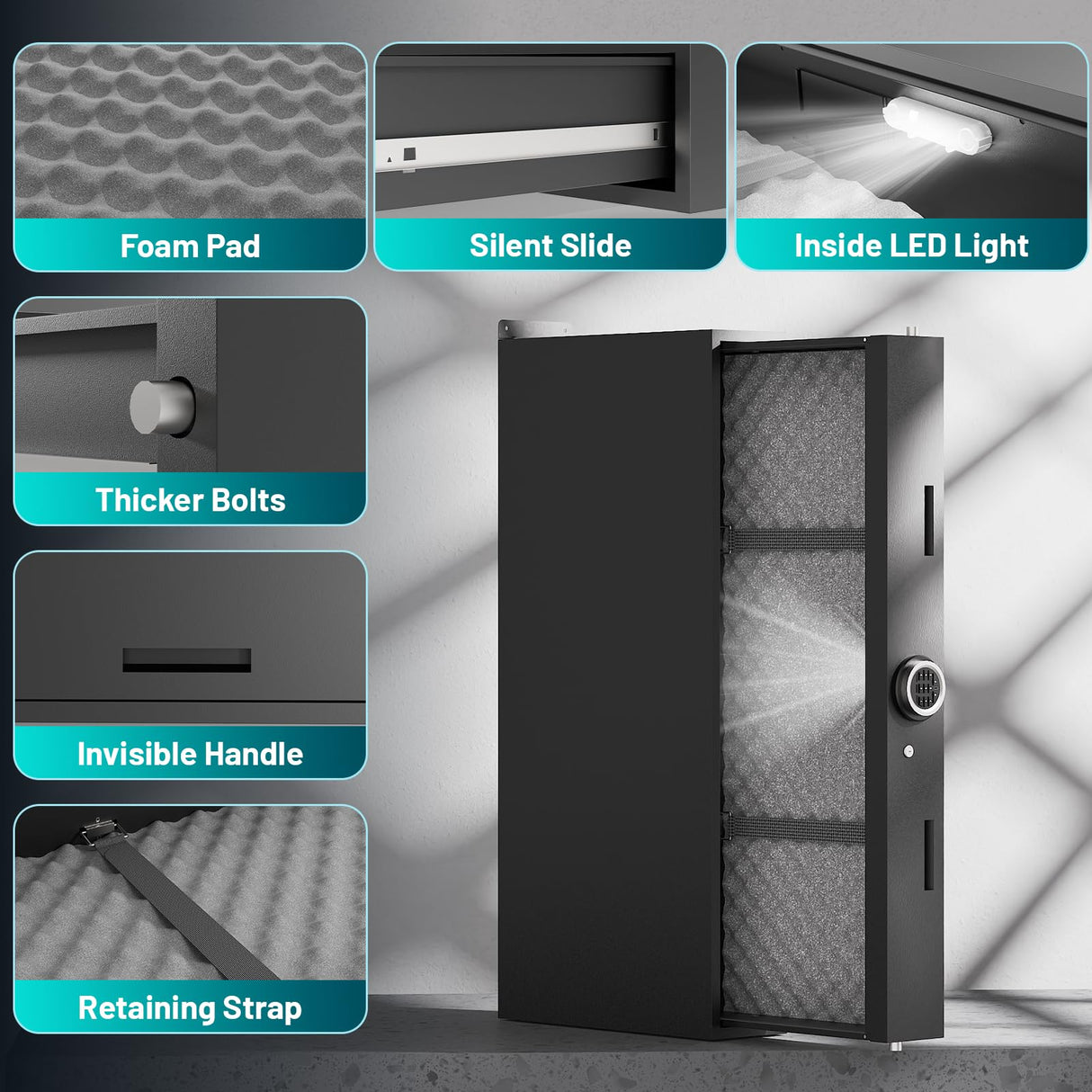 Eltean Under Bed Gun Safe for Rifles and Pistols, Gun Storage Safe Drawer,Rifle Safe with Upgraded Digital Panel, Shotgun Cabinet with LED Lights, Quick Access Eltean