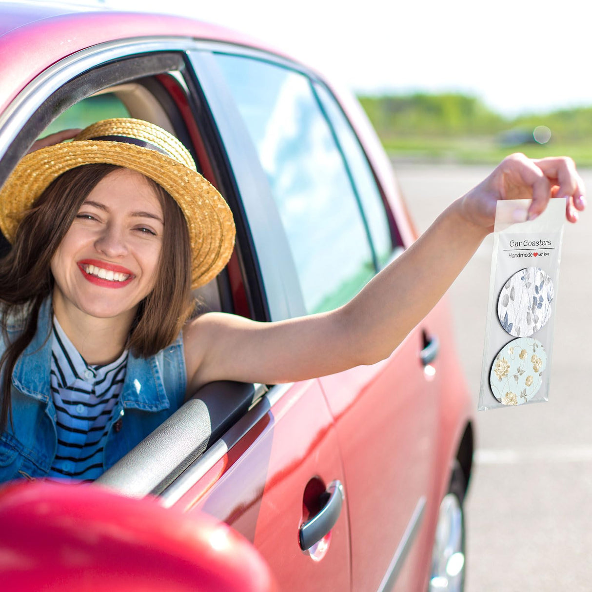 Tioncy 400 Pcs Sublimation Car Coaster Blank Set, 200 Pcs 2.76'' Blank Sublimation Coaster 100 Self Adhesive Bag 100 Sublimation Car Coaster Display Card for Thermal Sublimation DIY Craft (White) Tioncy