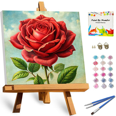 TOCARE Framed Paint by Numbers Kit for Adults Beginner & Kids Ages 8-12,Red Rose Paint by Number Framed, Simple Oil Paint by Number Kits on Canvas Framed Flowers (10x10 Inch, Without Easel)