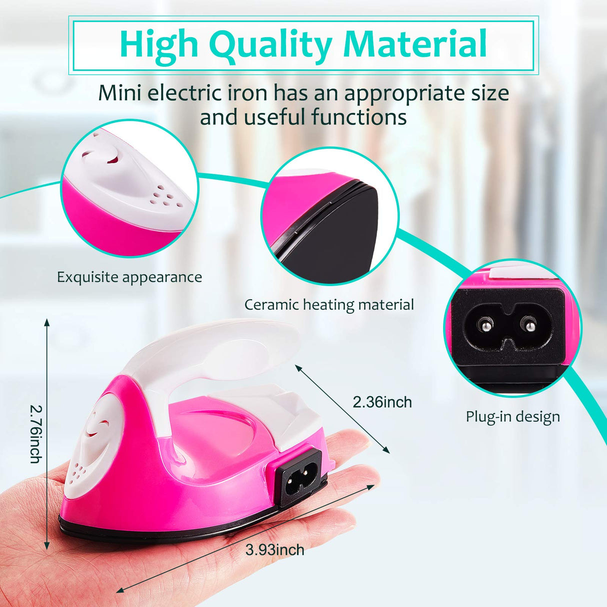 Honoson Mini Craft Iron Mini Heat Press Small Portable Tiny Iron with Charging Base Accessories for Fuse Beads Patch DIY Shoes T-shirts Heat Transfer Vinyl Projects(Pink) Honoson