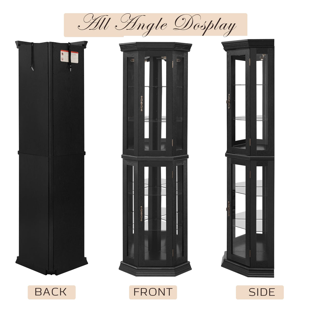 Eyisean Lighted Corner Curio Cabinet 70" Glass Display Cage with 6 Tempered Adjustable Shelves, Freestanding Home Bar Cabinet with Door, Rack for Liquor Storage and Living Room (Black) Eyisean