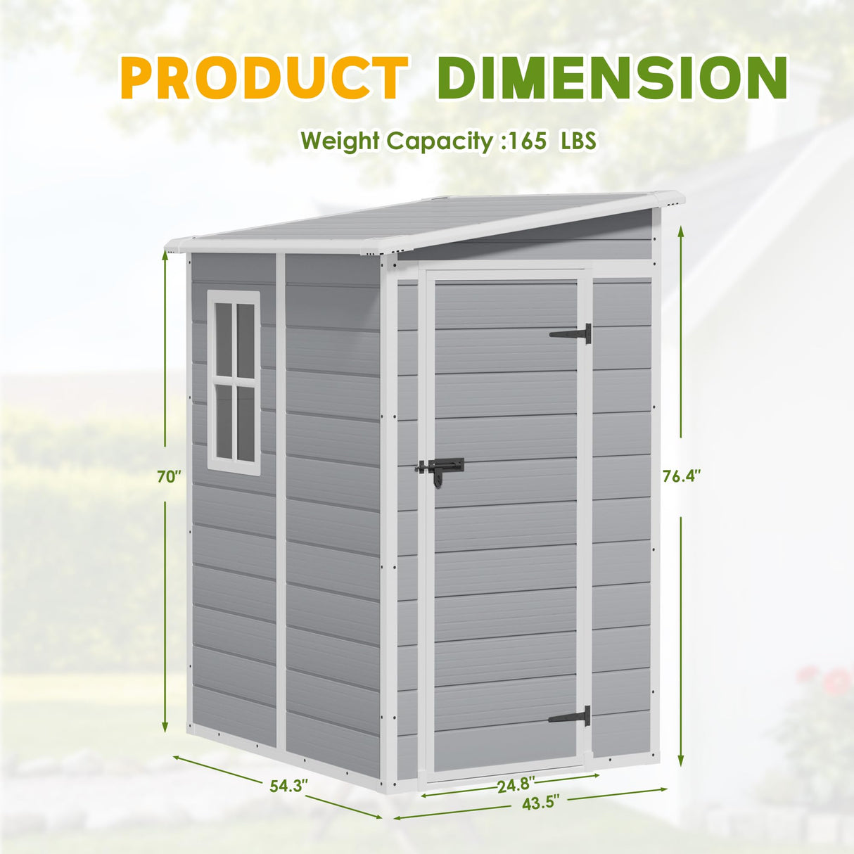 Greesum 5' x 4' Resin Weather Resistant Outdoor Storage Shed with Floor for Garden,Backyard,Pool Tool, Light Grey Greesum