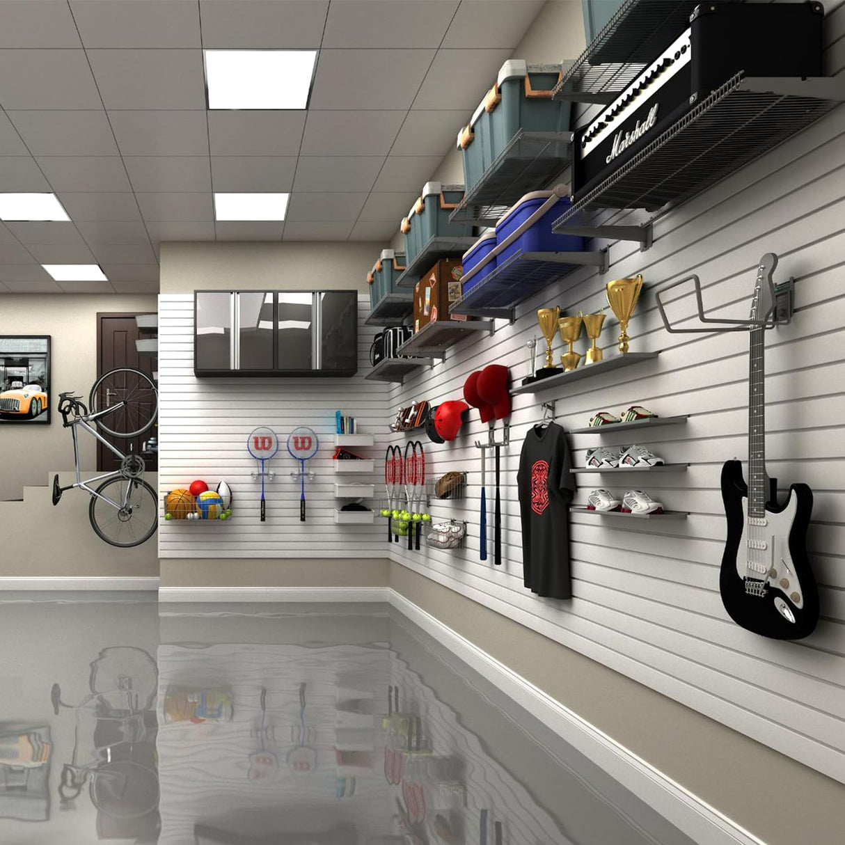 HUZJIEHUI 4'H x 4'W PVC Slatwall Panels Garage Wall Storage System, GraphiteSlat Wall Paneling Garage Organizers HUZJIEHUI