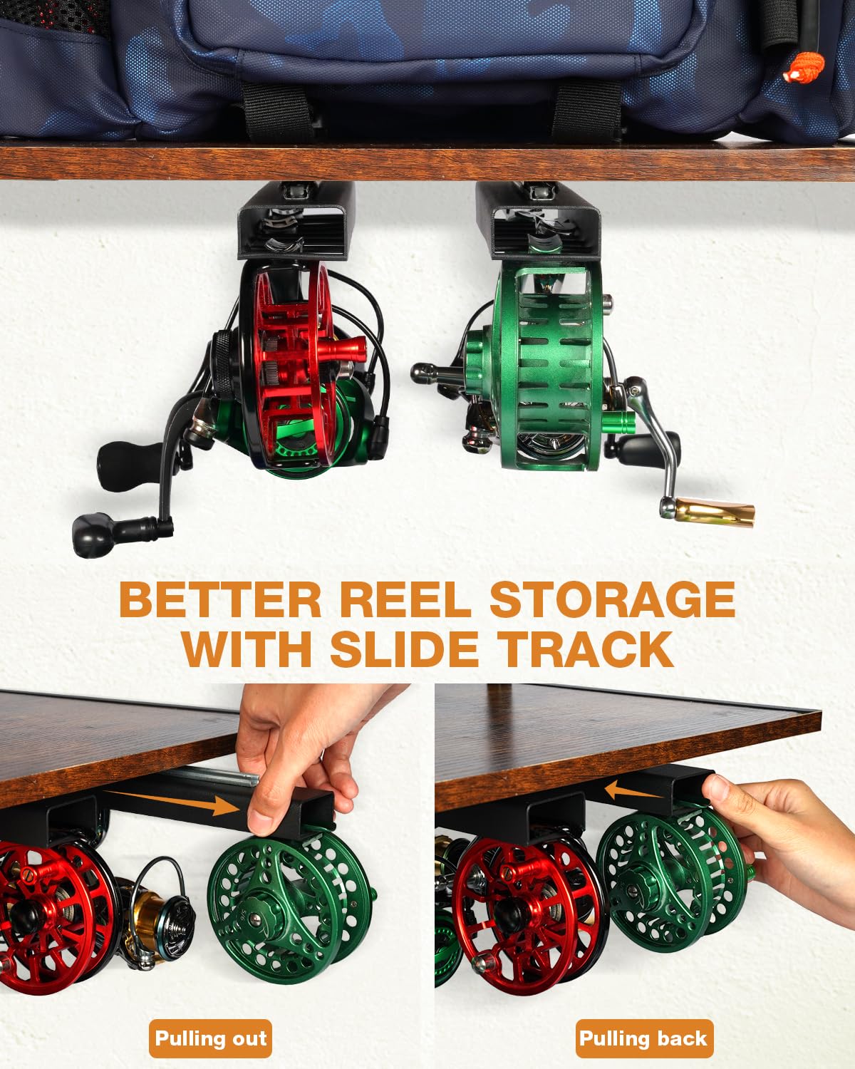 Ghosthorn Fishing Rod Holders for Garage Fishing Pole Rack Containers Included, up to 10 Rods Tackle Box Reel Storage Fishing Rod Rack Rotating Cart Fishing Gear Equipment Organizer Ghosthorn