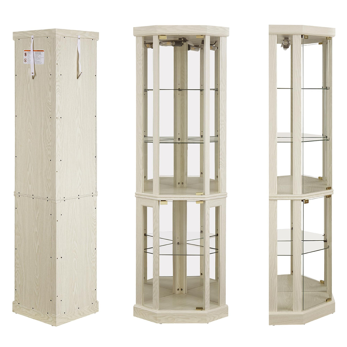 nifoti 69" H Lighted Curio Cabinet Corner Display Case,Corner Glass Cabinet with Tempered Glass Door and Adjustable Shelves,Wooden Corner Curio Cabinet with Mirrored Back Pane(Style 1 - Antique White) nifoti