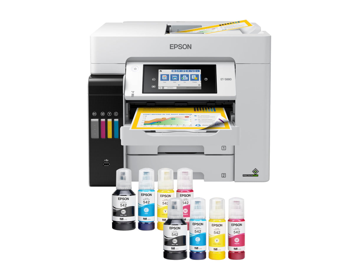 Epson EcoTank Pro ET-5880 Wireless Color All-in-One Supertank Printer with Scanner, Copier, Fax, Ethernet and PCL/Postscript, White Epson