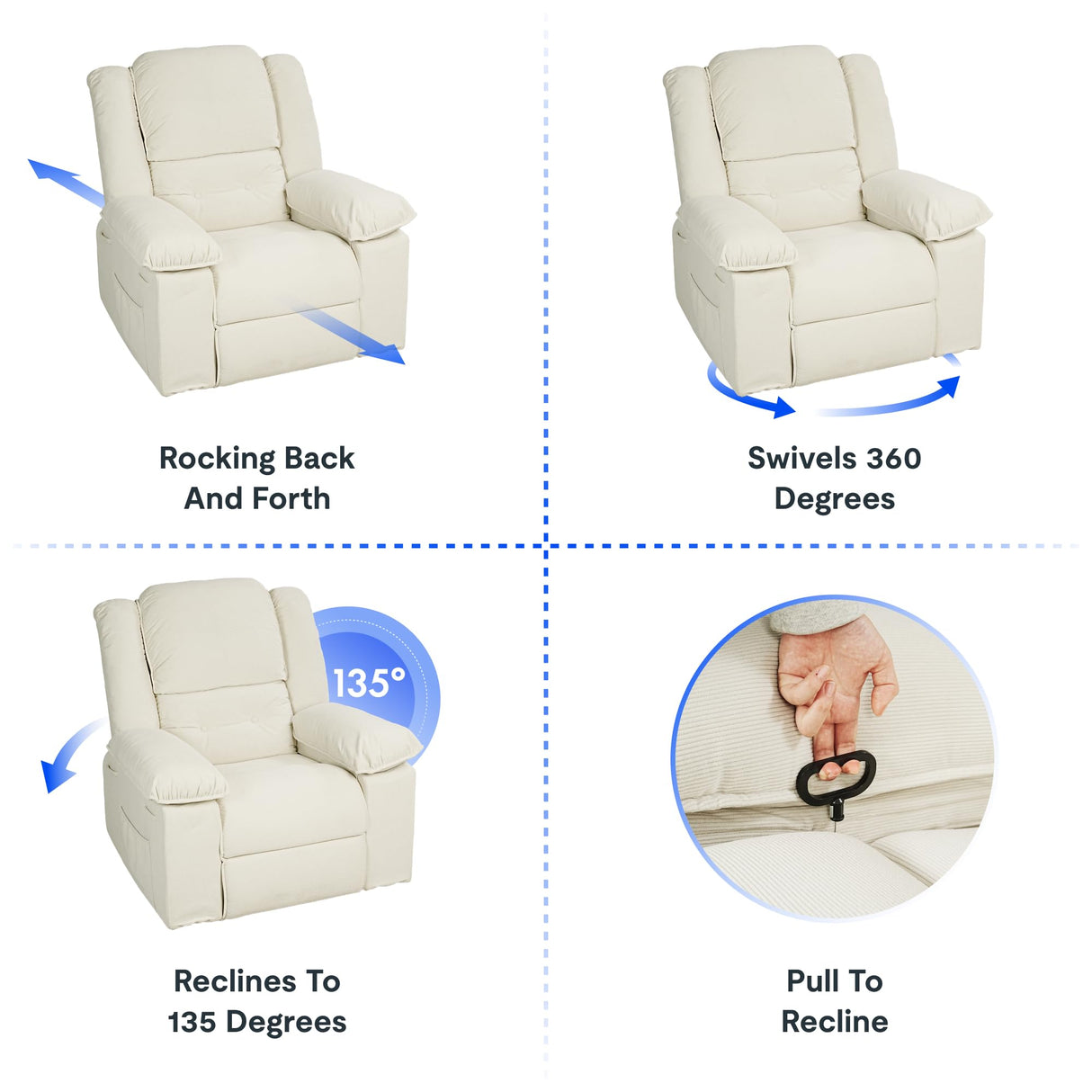 FLEXISPOT Swivel Rocker Recliner Chair for Adults, Massage Recliner Rocking Chair Nursery, 360° Swivel Nursery Glider for Living Room Bedroom, Beige (XRC2) FLEXISPOT