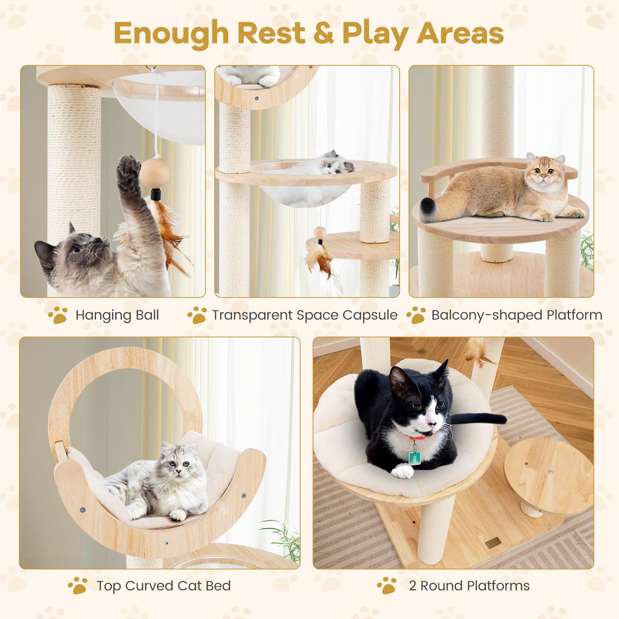 Nightcore 57” Tall Solid Wood Cat Tree for Indoor Cats, Building Block Kitten Tower w/Perch, Scratching Posts, Washable Cushions, 4 Install Options, Multi-Level Cat Activity Center Climbing Furniture WoodArtSupply