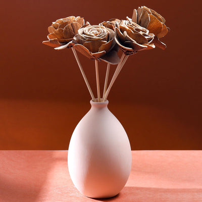 Hotop 5 Sets 5th Year Anniversary Wooden Rose Bouquet Artificial Wood Flower with Sticks Wedding Party Gift Label with Twine for Couple Gifts Women Home Centerpieces DIY Decoration