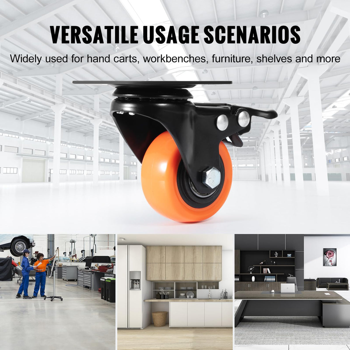 VEVOR Caster Wheels, 2-inch Swivel Plate Casters, Set of 4, with Security Dual Locking No Noise PVC Wheels, Heavy Duty 150 lbs Load Capacity Per Caster, Non-Marking Wheels for Cart Furniture Workbench VEVOR