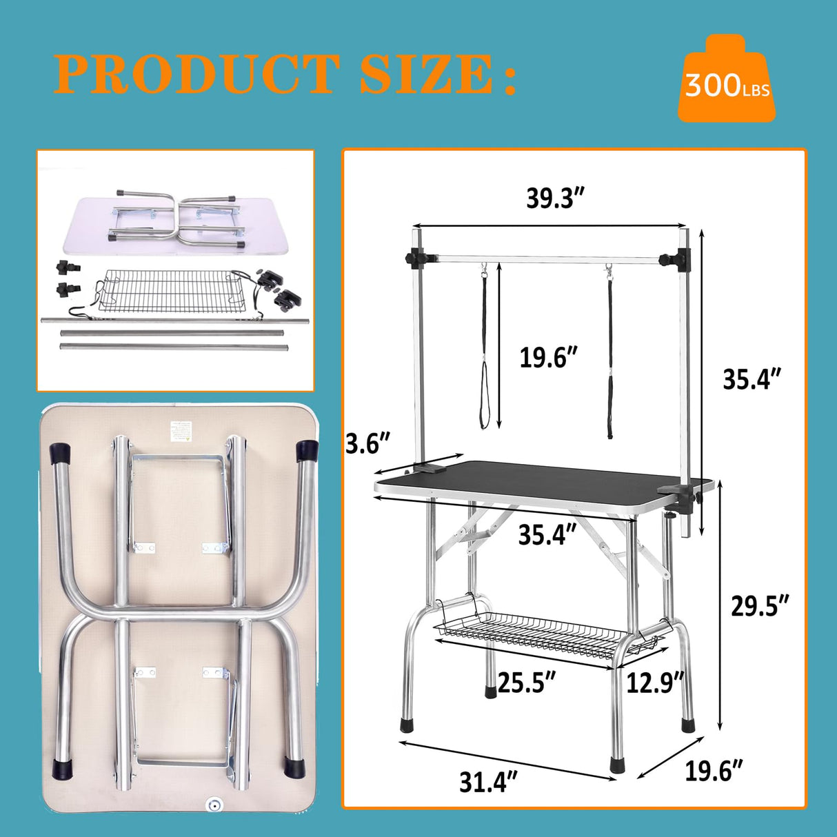 Professional Dog Pet Grooming Table Adjustable Heavy Duty Portable w/Arm & Noose & Mesh Tray (36", Black) Anwick