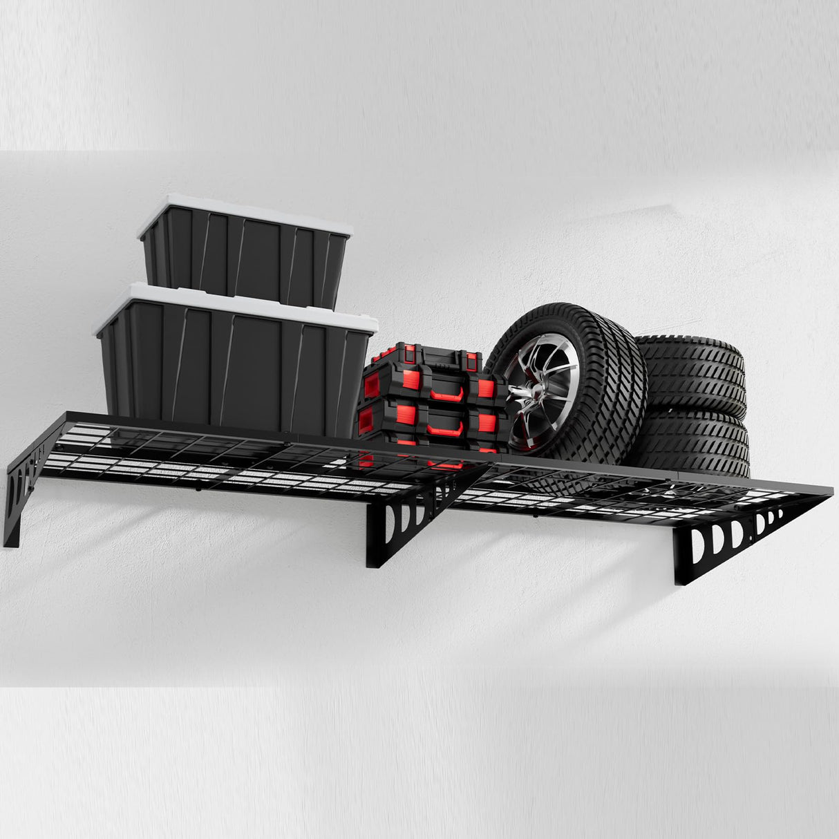 QKOSMTL 2x5.5 ft Garage Wall Shelving Garage Storage Shelving Wall Mounted,Loads 100 lbs Heavy Duty Wall Mounted Metal Garage Shelves (Suitable for Concrete Walls) QKOSMTL