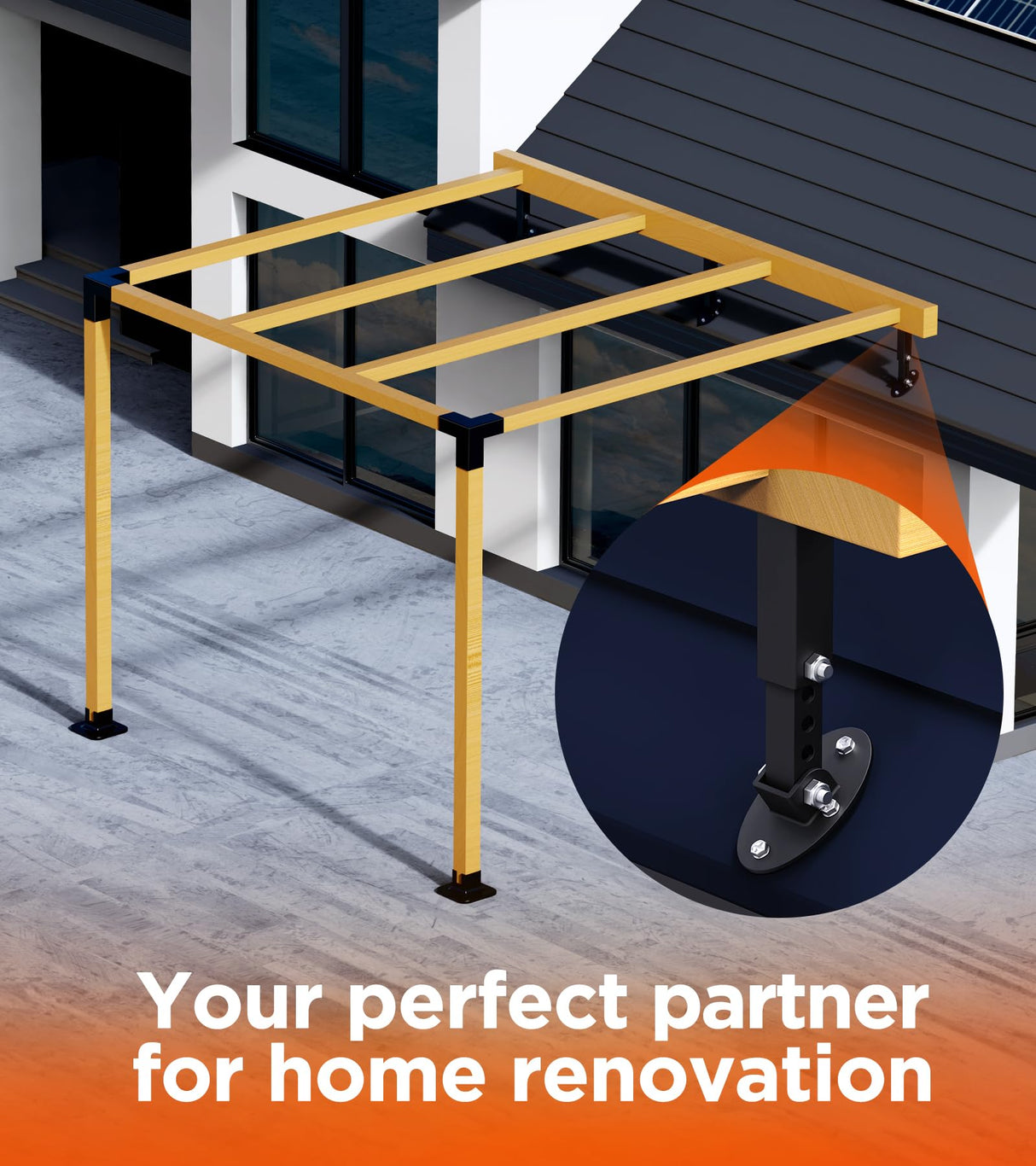 3 Pack Heavy Duty Pergola Brackets RISHTEN Adjustable Pergola Roof Riser Beam Bracket for Roof Mount Pergola Patio Cover, Pergola Brackets Kit Black RISHTEN