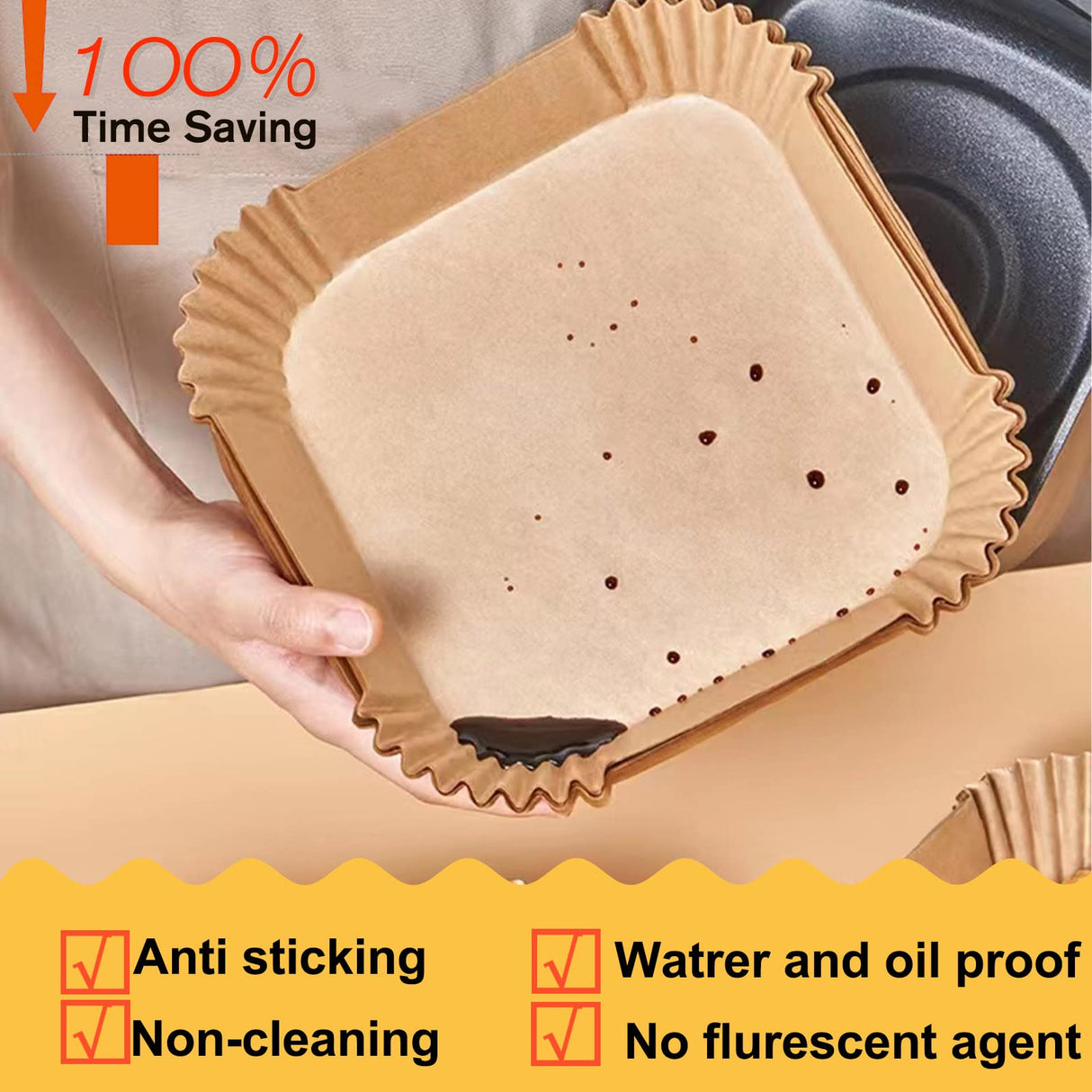 Air Fryer Liners Disposable Square 9 Inch, 125 Pcs Large Square Air Fryer Paper Liners for 6-10QT Air fryer, Non-stick Parchment Paper for Frying, Baking, Cooking, Roasting and Microwave LHSHAD