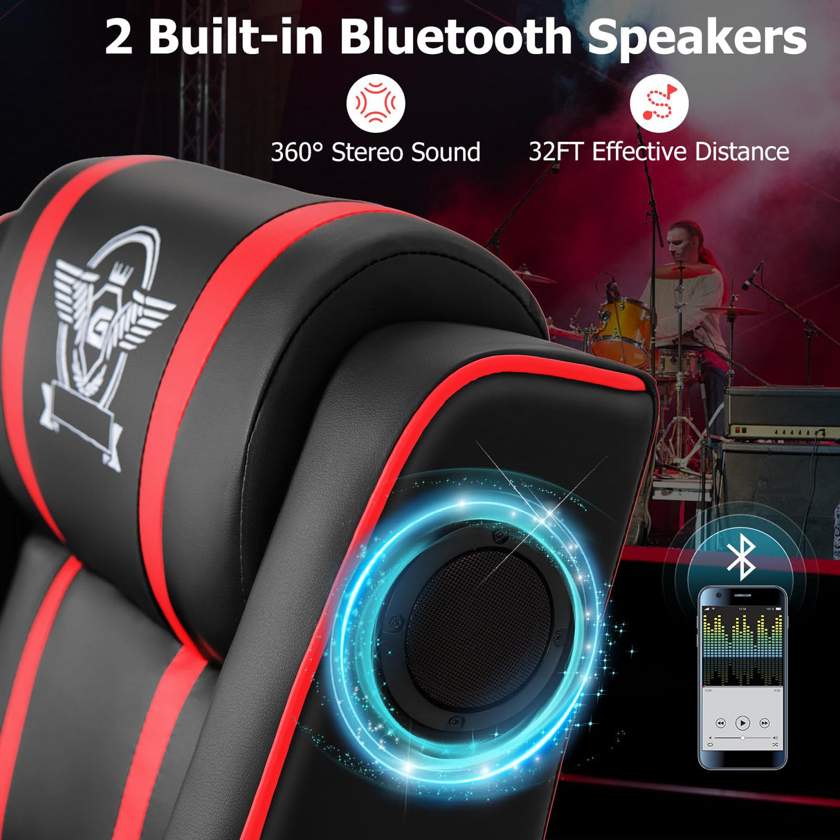 Giantex Gaming Massage Recliner Chair - Racing Style Gaming Sofa Chair with Reclining Backrest, Massage Lumbar Pillow, Retractable Footrest, Home Theater Seating with Bluetooth Speaker (Red) Giantex