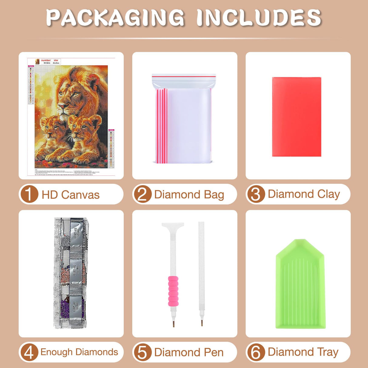 RICUVED Lion Diamond Painting Kits for Adults, 5D Animal Diamond Painting Diamond Art Kits for Beginners, Full Drill Diamond Art Diamond Gem Lion Family Diamond Painting Kits for Home Decor 12x16Inch RICUVED