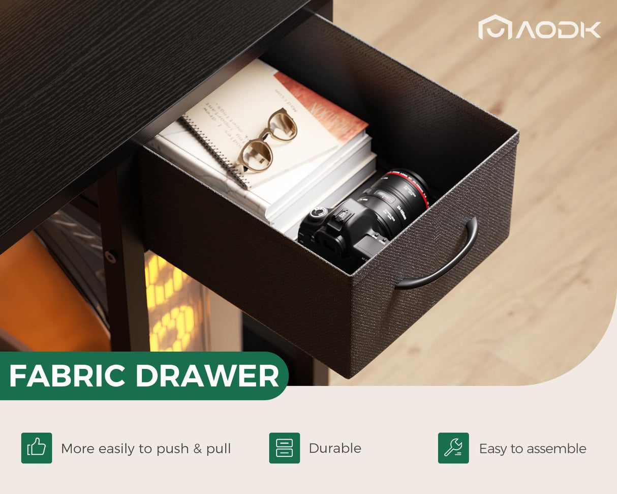 AODK Gaming Desk with LED Lights & Power Outlet, 40 Inch Computer Desk with Drawer, Reversible Desk with Adjustable Monitor Shelf & Headphone Hook for Home Office, Black AODK