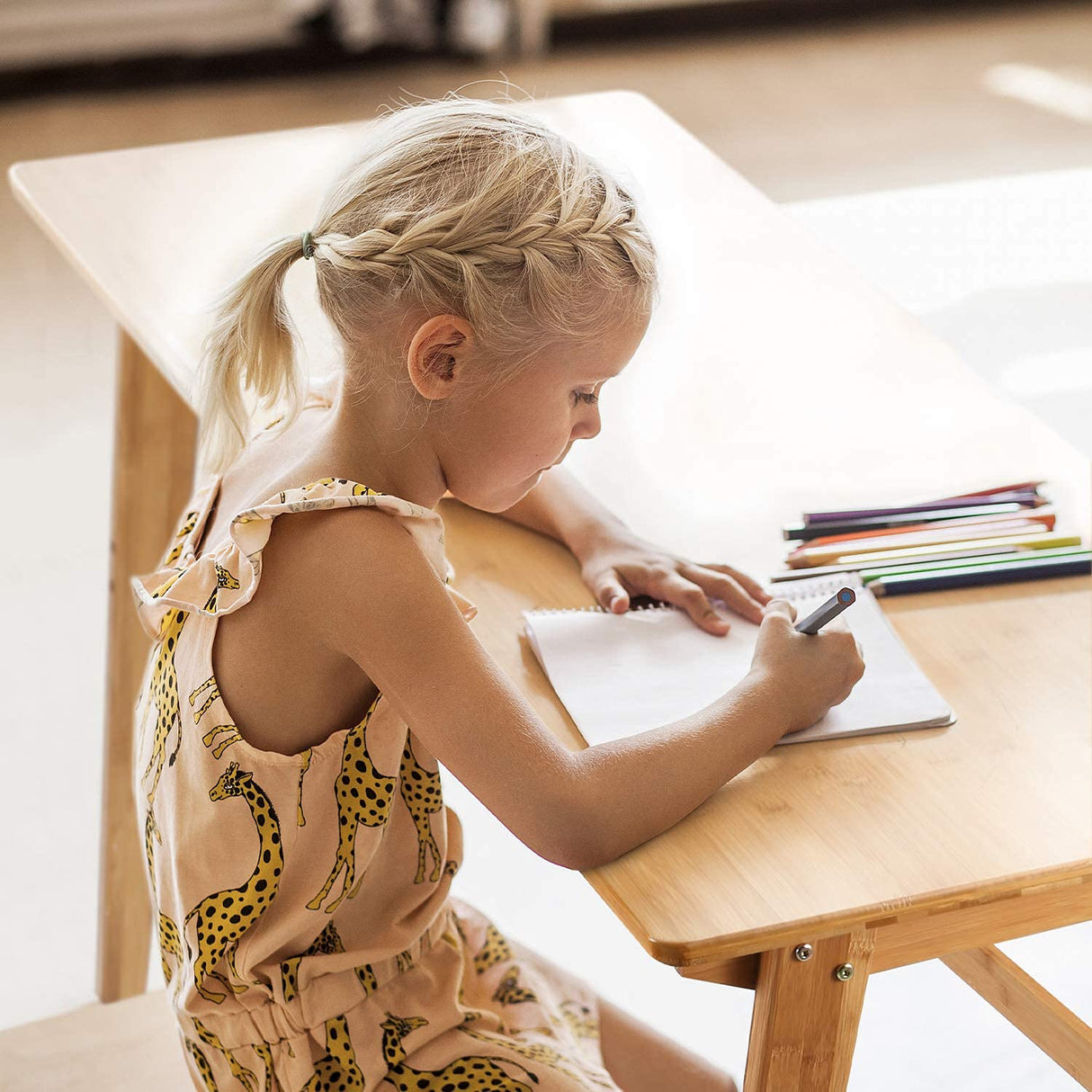 Nnewvante Writing Computer Desk 46" Bamboo Home Office Table with 2 Drawers, Modern Furniture Simple Study Makeup Workstation Nnewvante