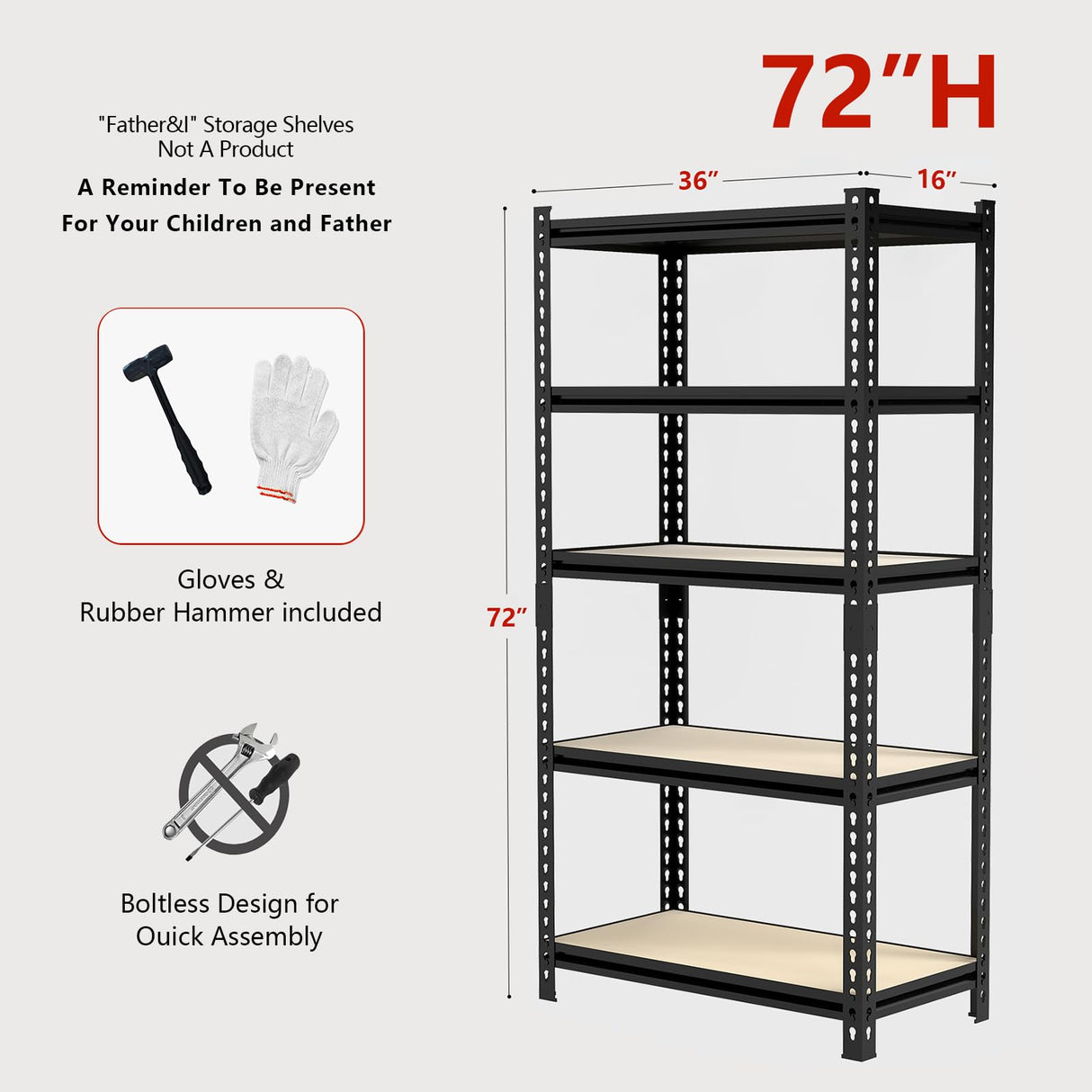 SYLOUGH 36"W "Father&I" 5-Shelf Industrial Metal Steel Garage/Tote Storage Shelves Heavy-Duty Adjustable Rack: Tall Shelving Units Organizer for Closet/Basement/Pantry/Shop/School 72"H*36W*16"D, Black SYLOUGH