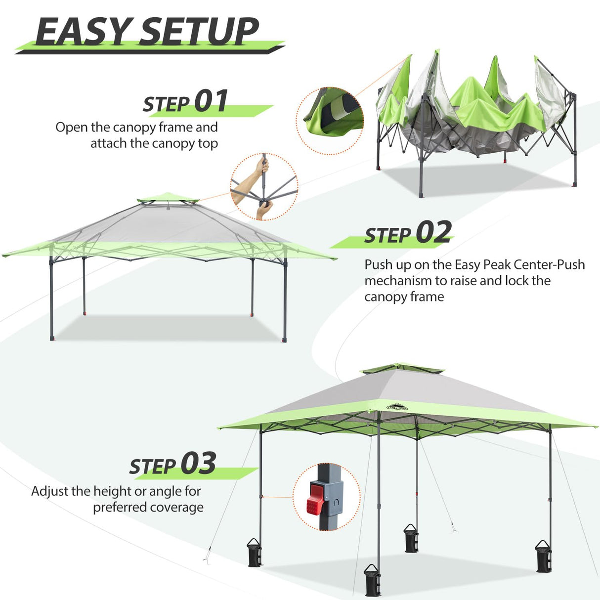 EAGLE PEAK 13x13 Straight Leg Pop Up Canopy Tent Instant Outdoor Canopy Easy Single Person Set up Folding Shelter w/Auto Extending Eaves 169 Square Feet of Shade (Gray) EAGLE PEAK