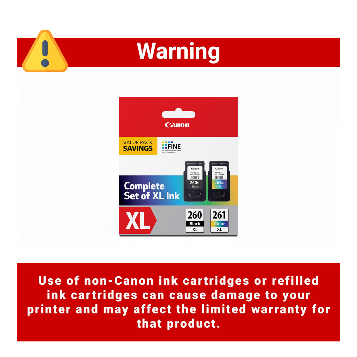 Canon PG-260 XL / CLI-261 XL Genuine Ink Value Pack (2 Cartridges), Compatible with TS5320, TR7020 Canon