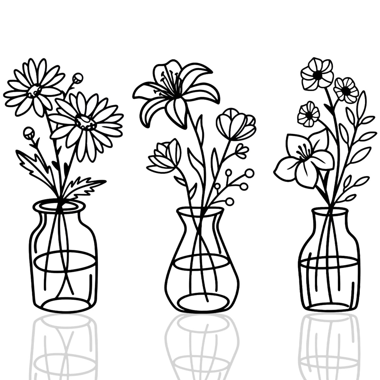 OYEFLY 3 Pieces Metal Flowers Wall Arts,Black Metal Vase Wall Art,Rustic Farmhouse Decor (Black) OYEFLY