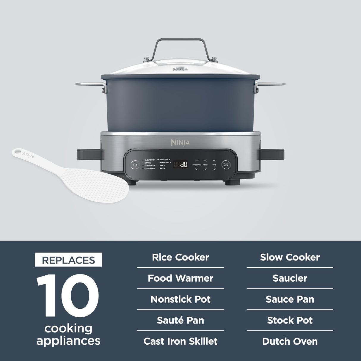 Ninja MC1101 Foodi Everyday Possible Cooker Pro, 8-in-1 Versatility, 6.5 QT, One-Pot Cooking, Replaces 10 Cooking Tools, Faster Cooking, Family-Sized Capacity, Adjustable Temp Control, Midnight Blue Ninja